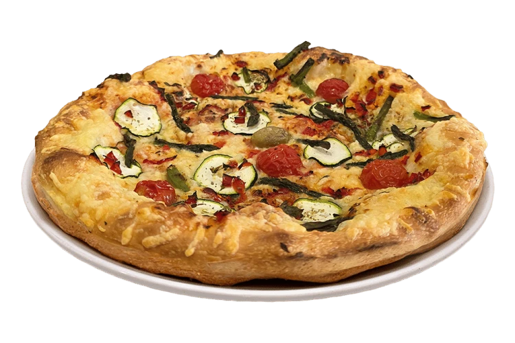 Pizza with vegetables and asparagus
